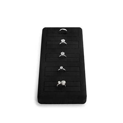 Oirlv Black Microfiber Jewelry Display Tray Showcase Jewelry Display Stand for Selling 5 Slots Ring Display Stand Ring Organizer Holder(TT07001) - size: 5 ring tray