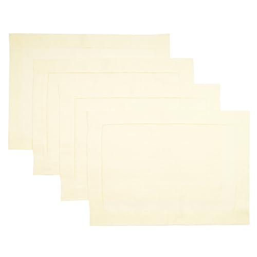 D'Moksha Homes Cream Linen Cloth Placemats Set of 4-100% Pure Linen Hemstitch Placemats 14 x 19 Inch - Classic Hemstitch Table Place Mats for Spring - Handcrafted and Machine Washable - color: 25 - Cream