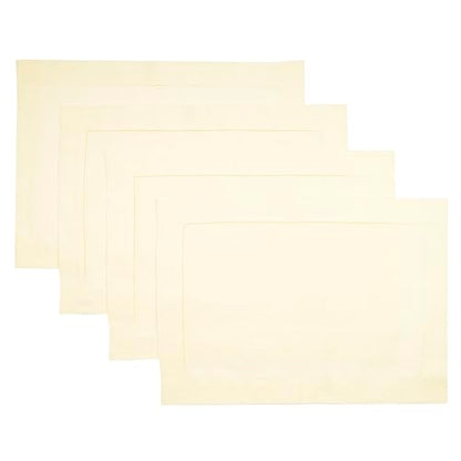 D'Moksha Homes Cream Linen Cloth Placemats Set of 4-100% Pure Linen Hemstitch Placemats 14 x 19 Inch - Classic Hemstitch Table Place Mats for Spring - Handcrafted and Machine Washable - color: 25 - Cream