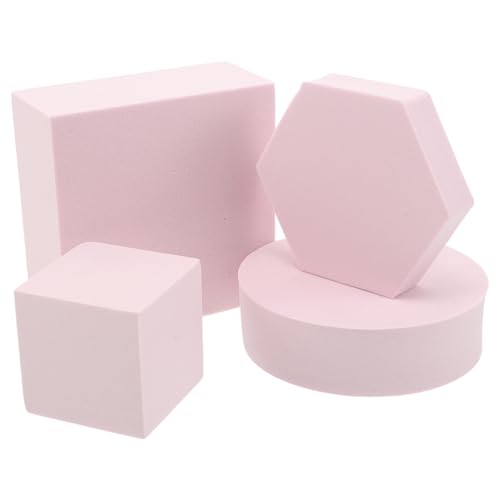 4pcs Posing Blocks for Photography - Foam Blocks Set for Jewelry Cosmetics Product Photography Display and Event Decoration - Display Riser Stands Pink - color: Pink