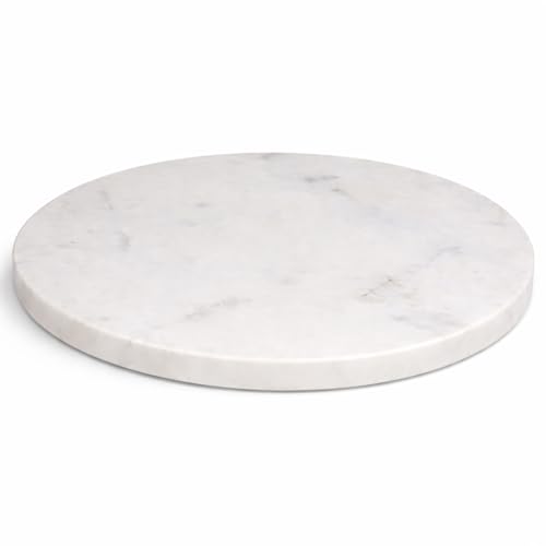 11-Inch Round Marble Cheese Board – Solid White Natural Stone Cutting Board & Charcuterie Serving Tray with Non-Slip Feet, 0.5” Thick, Easy to Clean. - color: White, size: 11"L x 11"W