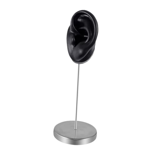 Silicone Ear Model Earring Jewelry Display Teaching Tool Prop Stainless Steel Holder Stand for Retails Girls Women Photos, Black Left