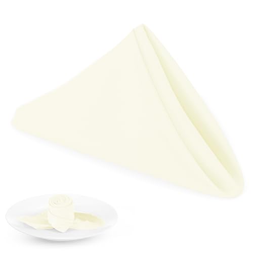 PLOYMONO Ivory Heavy Duty Cloth Napkins - 17 x 17 Inch Solid Washable Polyester Dinner Napkins - Set of 8 Napkins with Hemmed Edges - Great for Weddings, Parties, Banquets Dinner & More - color: Ivory