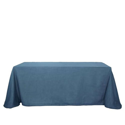 Efavormart 90x132 Blue Premium Faux Linen Rectangular Tablecloth | Wrinkle Free Tablecloth - color: Blue, size: 132" x 90" (Rectangular)