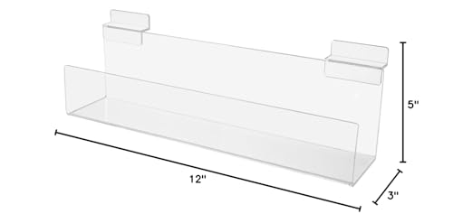Marketing Holders 2 Pack Acrylic Slatwall J Shelf 12 Inch Wide by 2.5 Inch Deep Clear Floating Retail Product Display for Salons Boutiques and Specialty Shops