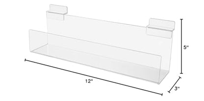 Marketing Holders 2 Pack Acrylic Slatwall J Shelf 12 Inch Wide by 2.5 Inch Deep Clear Floating Retail Product Display for Salons Boutiques and Specialty Shops