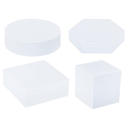 PATIKIL Photography Background Props Set, Hard Foam Square Round Hexagon Photo Props Geometric Cube for Photo Shoot Makeup Tools, Perfume, Decoration, White