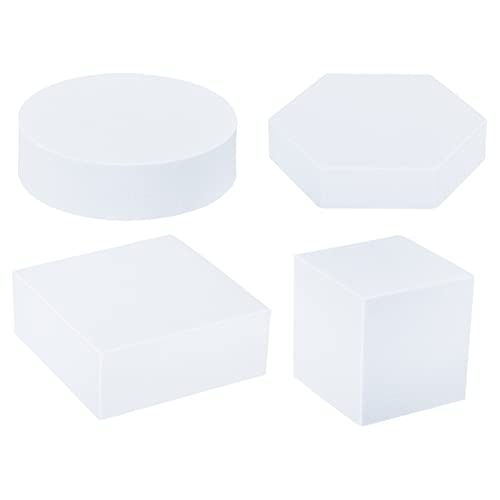 PATIKIL Photography Background Props Set, Hard Foam Square Round Hexagon Photo Props Geometric Cube for Photo Shoot Makeup Tools, Perfume, Decoration, White