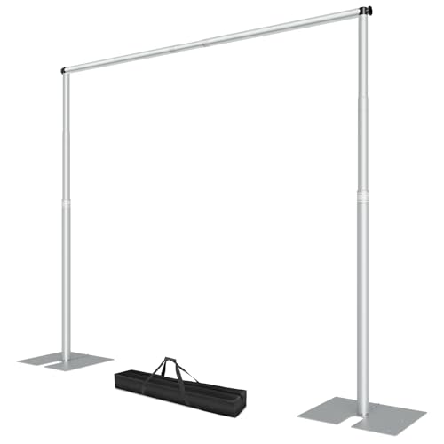 EMART Heavy Duty Backdrop Stand, 10x12Ft Adjustable Pipe and Drape kit with 9.26 LBS Steel Flat Base, Sturdy Metal Diy Photo Background Frame for Parties, Events, Wedding, Photography - Silver - color: Silver, size: 10x12FT