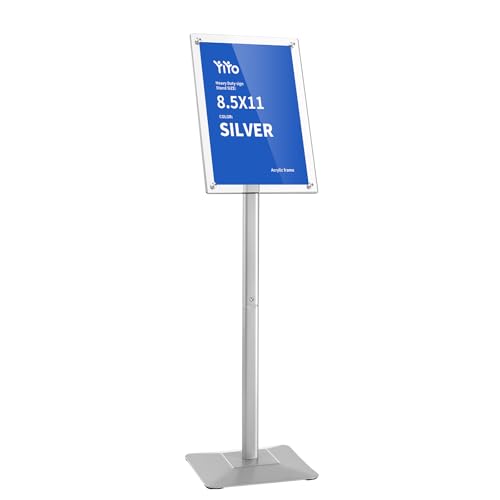 YIYO Sign Stand Poster Stand，adjustable heavy duty pedestal Sign Holder Floor Stand，acrylic frame floor signage standing for display menu 8.5*11 inch，Silver (acrylic frame 8.5*11 Silver)