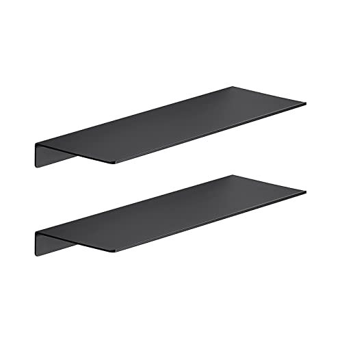 JOOM 2 PCS Small Floating Shelf, 12'' Metal Wall Shelf, Black, Bathroom, Durable, Waterproof, 5.0lbs Weight Capacity - color: Black, size: 12 Inch-Two Pack