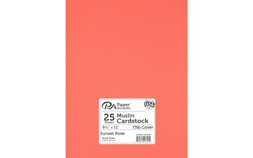 PA Paper Accents Textured Cardstock 8.5" x 11" Sunset Rose, 73lb colored cardstock paper for card making, scrapbooking, printing, quilling and crafts, 25 piece pack - color: Sunset Rose