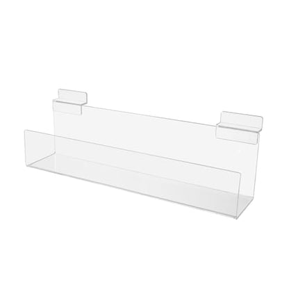 Marketing Holders 2 Pack Acrylic Slatwall J Shelf 12 Inch Wide by 2.5 Inch Deep Clear Floating Retail Product Display for Salons Boutiques and Specialty Shops