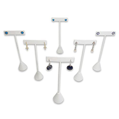 6Pcs Set Earring T Stand Display Set, Jewelry Display Stand for Showroom and Tradeshow Showcase Displays, various materials, 4 1/2 H in; 5 3/4 H in; 6 3/4 H in (White Leatherette) - color: White Leatherette