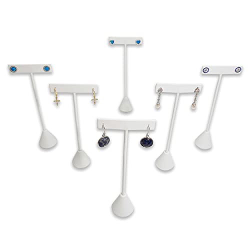 6Pcs Set Earring T Stand Display Set, Jewelry Display Stand for Showroom and Tradeshow Showcase Displays, various materials, 4 1/2 H in; 5 3/4 H in; 6 3/4 H in (White Leatherette) - color: White Leatherette