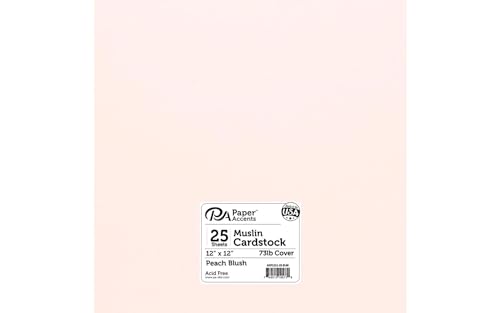 PA Paper Accents Muslin Cardstock 12" x 12" Peach Blush, 73lb colored cardstock paper for card making, scrapbooking, printing, quilling and crafts, 25 piece pack - color: Peach Blush