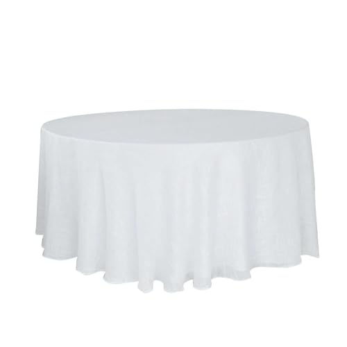 Efavormart 120" White Premium Faux Linen Round Tablecloth | Textured Wrinkle Free Tablecloth - color: White, size: 120" (Round)