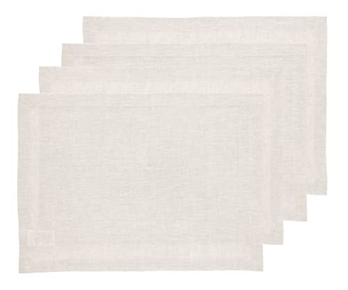 Solino Home Linen Cloth Placemats Set of 4-100% Pure Linen Light Natural Placemats 14 x 19 Inch for Spring, Summer - Athena - color: 01: Light Natural, size: 14" X 19" (Set of 4)