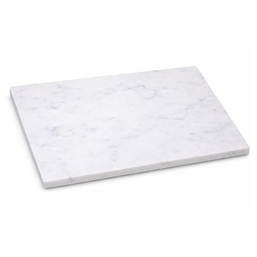 Marble Pastry & Cutting Board – 10x14 Inch Natural Stone Slab with Non-Slip Feet for Dough, Cheese, Baking, Serving, Charcuterie, Trivet – Easy to Clean Gift Tray. - color: White, size: 14"L x 10"W