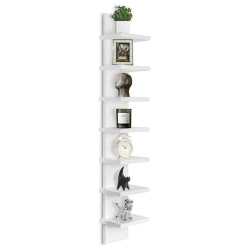 Homaterial Small 7 Tier Vertical Wall Shelf for Home Decor & Makeup Vanity - White Narrow Display Storage Shelf for Small Spaces, Decorative Vanity Shelf - color: White, size: 7 Tier|42.1" Height
