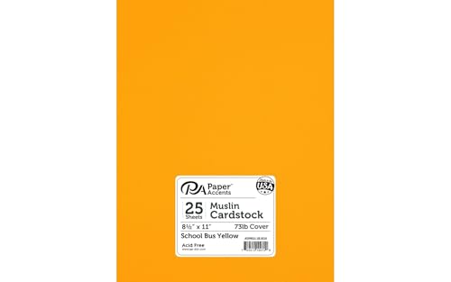 PA Paper Accents Textured Cardstock 8.5" x 11" School Bus Yellow, 73lb colored cardstock paper for card making, scrapbooking, printing, quilling and crafts, 25 piece pack - color: Bus Yellow