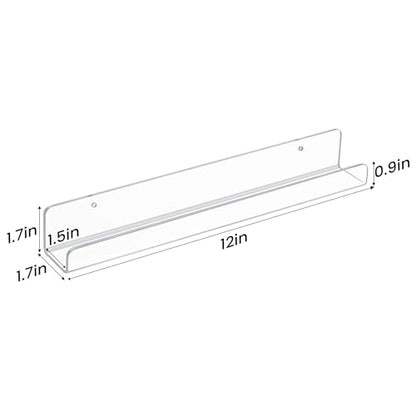 upsimples 8 Pack Vinyl Record Wall Mount Shelves, 12" Vinyl Holder for Album Record Storage & Display, Clear Acrylic Floating Shelves for Wall Decor, Kids Bookshelf, Magazine Rack, Picture Ledge
