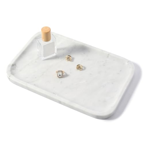 Koville Marble Tray, 12"x8" Marble Vanity Tray for Countertop Bathroom Kitchen Dresser, Decorative Catchall Trays for Perfume Jewelry, Rectangular Stone Serving Tray(Bianco Carrara) - color: Bianco Carrara