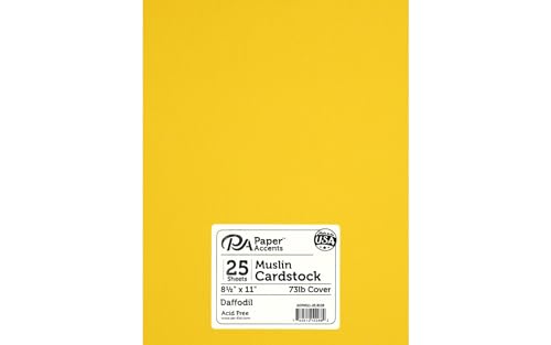 PA Paper Accents Textured Cardstock 8.5" x 11" Daffodil, 73lb colored cardstock paper for card making, scrapbooking, printing, quilling and crafts, 25 piece pack - color: Daffodil