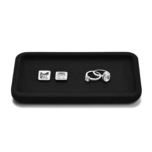 Microfiber Jewelry Display Flat Tray for Rings Earrings Necklace Bracelet, Jewelry Photograph Display Catchall Organizer Tray Dish(S,Black) - color: Black, size: 18 * 10 * 1.5cm