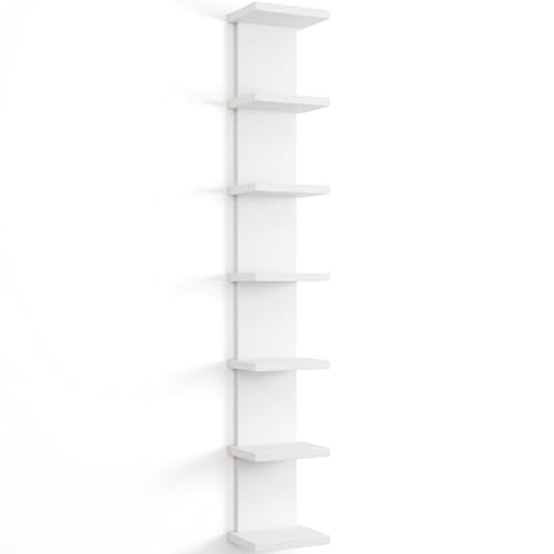 Fun Memories 7 Tier Wall Shelf Unit, White Floating Shelves for Storage - Vertical Column Tower Design, Lack Wall Shelf Space Saving Organizer for Bedroom, Living Room, Home Decor - color: Modern White, size: 7 Tier - Standard - 1P | 45.2"Height
