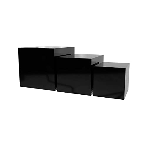 2 Pack Acrylic Display Riser Boxes 3 Piece No Lid Black Retail Product Riser 4", 5", 6" High Multi Level One Open Side Merchandise Storage Box POP Showcase by Marketing Holders - size: Set of 3 Black