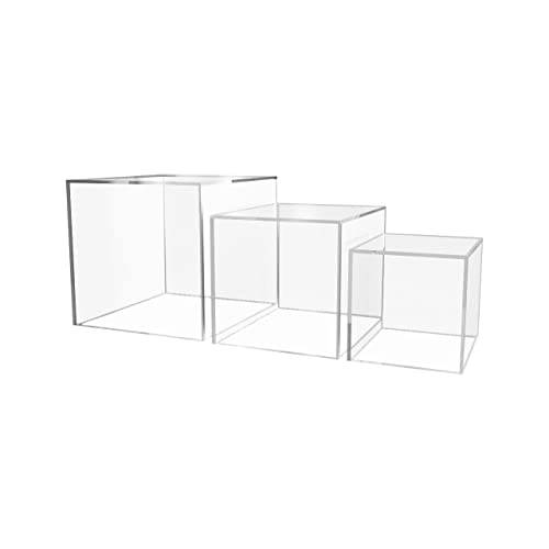 2 Pack Acrylic Display Riser Boxes 3 Piece Clear Retail Product Riser 4", 5", 6" High Nesting Bins One Open Side No Lid Merchandise Storage Box by Marketing Holders - size: Set of 3 Clear