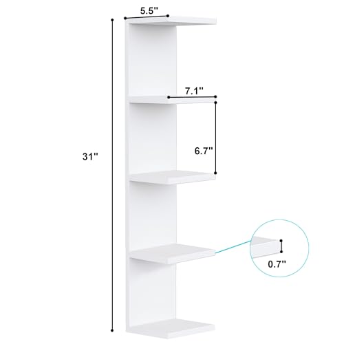LitaEther 5 Tier White Lack Wall Shelf - Multi-Functional Display Organizer for Anime Figures, Funko Pop, Plants, Makeup & Books (7.1" x 5.5" x 30.7") – Space-Saving Floating Shelf for Home & Office