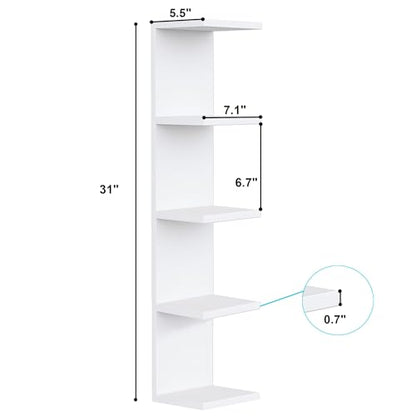 LitaEther 5 Tier White Lack Wall Shelf - Multi-Functional Display Organizer for Anime Figures, Funko Pop, Plants, Makeup & Books (7.1" x 5.5" x 30.7") – Space-Saving Floating Shelf for Home & Office