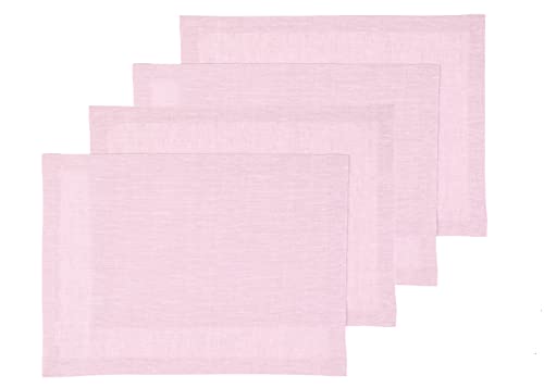 Solino Home Linen Placemats Set of 4 - Bubblegum Pink Placemats 14 x 19 Inch - 100% Pure Linen Table Mats for Spring, Summer - Athena - color: 04: Bubblegum Pink, size: 14" X 19" (Set of 4)