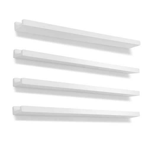 Picture Shelves for Wall,Long Floating Ledge Set of 4,Narrow Large Wood Rustic Photo Frames Vinyl Record Storage Display Nursery Kids Bookshelf Decor for Living Room Bedroom Kitchen,36'',Rustic White - color: White, size: 36 Inch