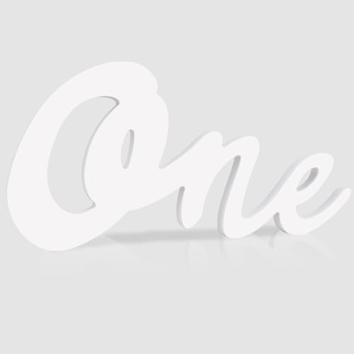 TONIFUL One Wooden Sign Cutout Letter for 1st Birthday Party Decorations Table Centerpieces for First Birthday White Letter Wooden Photo Booth Props Party Decorations Supplies - style: One