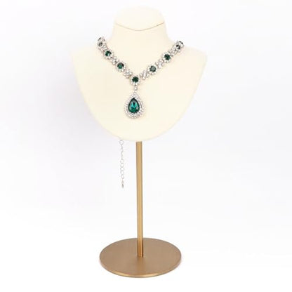 Necklace Display Stand For Selling Velvet Chain Jewelry Bust Holder Organizer With Stainless Steel Stand Jewelry Display - color: Beige-White-9.84in