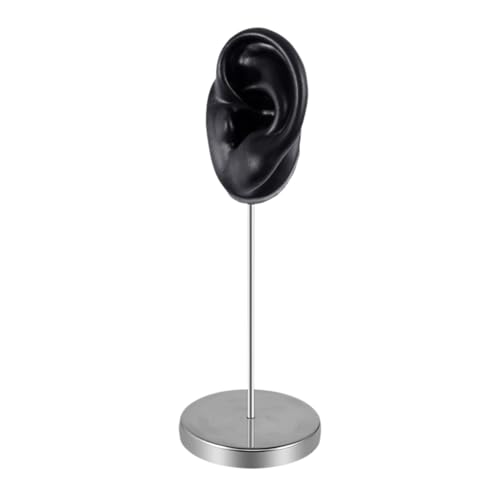 Silicone Ear Model Earring Jewelry Display Teaching Tool Prop Stainless Steel Holder Stand for Retails Girls Women Photos, Black Left