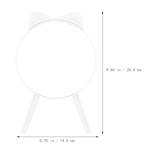Cat Ear Makeup Mirror with Tripod Stand and Comb, White Desktop Cosmetic Mirror, Fashionable Vanity Table Decor and Photo Prop