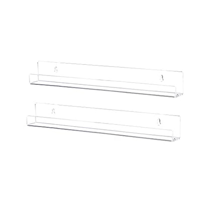 KLGO 15 Inch Invisible Acrylic Floating Wall Ledge Shelf,Wall Mounted Nursery Kids Bookshelf, Invisible Spice Rack, Clear 5MM Thick Bathroom Storage Shelves Display Organizer, Transparent (2 Pack) - size: 15Inch Pack of 2