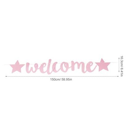 Shower Banner and Gender Reveal Banner for Girl, Glitter Decorative Bunting, Announcement Photo Props, 2pcs for Newborn Party and Welcome Celebration