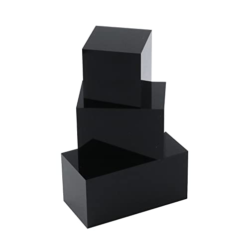 T Tulead 3PCS Acrylic Cube Display Black Display Stand Square Cube Display Nesting Risers Acrylic Organization Riser Height: 40mm, 60mm, 80mm