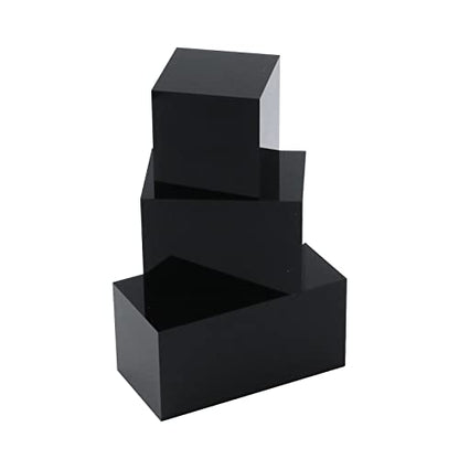 T Tulead 3PCS Acrylic Cube Display Black Display Stand Square Cube Display Nesting Risers Acrylic Organization Riser Height: 40mm, 60mm, 80mm