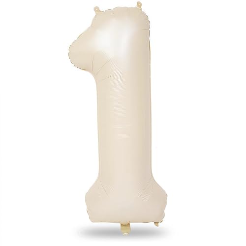 40 Inch Beige Number 1 Balloon for 1st Birthday Decoration, Large Self Inflating Cream Foil Number Balloons 0-9 for Boys Girls, White Sand 1 Helium Balloons for Women Men Party Anniversary Supplies - color: Cream, size: Number 1