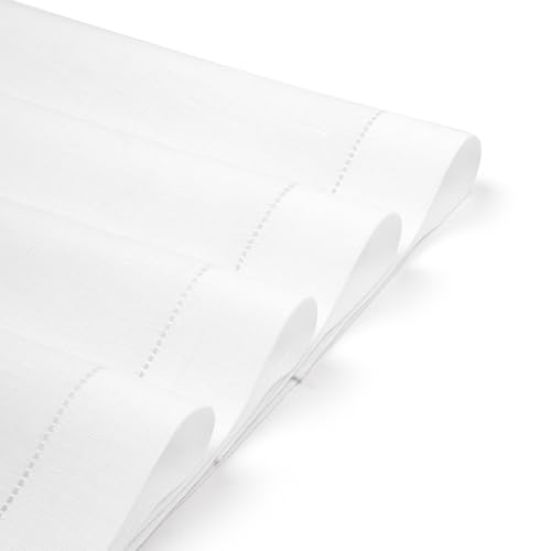 D'Moksha Homes White Linen Placemats Set of 4 - Classic Hemstitch Placemats 14 x 19 Inch - 100% Pure Linen Table Mats for Spring - Handcrafted and Machine Washable - color: 09 - White