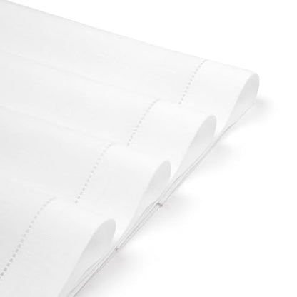 D'Moksha Homes White Linen Placemats Set of 4 - Classic Hemstitch Placemats 14 x 19 Inch - 100% Pure Linen Table Mats for Spring - Handcrafted and Machine Washable - color: 09 - White