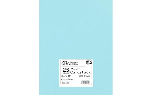 PA Paper Accents Muslin Cardstock 8.5" x 11" Arctic Blue, 73lb colored cardstock paper for card making, scrapbooking, printing, quilling and crafts, 25 piece pack - color: Arctic Blue