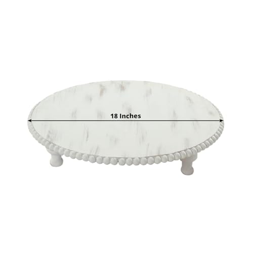 Efavormart 18" Extra Large Wooden Pedestal Cake Stand - Antique White Beaded Riser for Multi-Tier Cakes, Grand Wedding Displays, & Rustic Home Decor - size: 18"