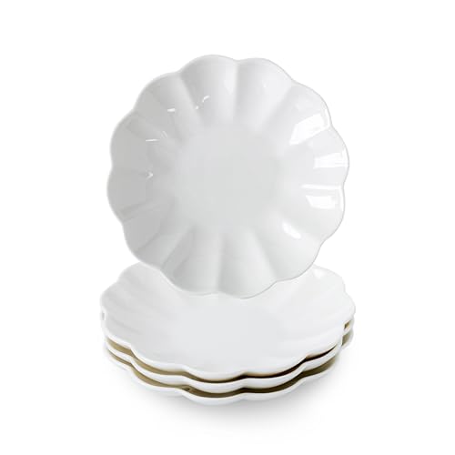 White Small Dessert Plates Set of 4,Ceramic Dinner Plates 6 Inch for Appetizer, Fruits, Cake, Salad,Microwave Safe,Christmas Gift - color: White-1